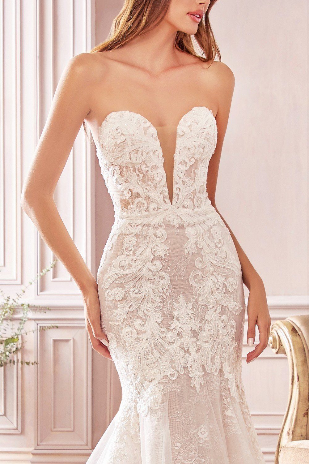 Strapless Lace Wedding Dress by Cinderella Divine CD928