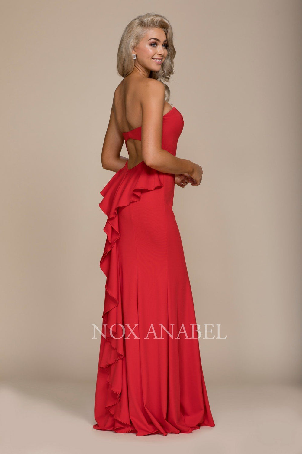 Strapless Mermaid Dress with Ruffled Detail by Nox Anabel E002-Long Formal Dresses-ABC Fashion