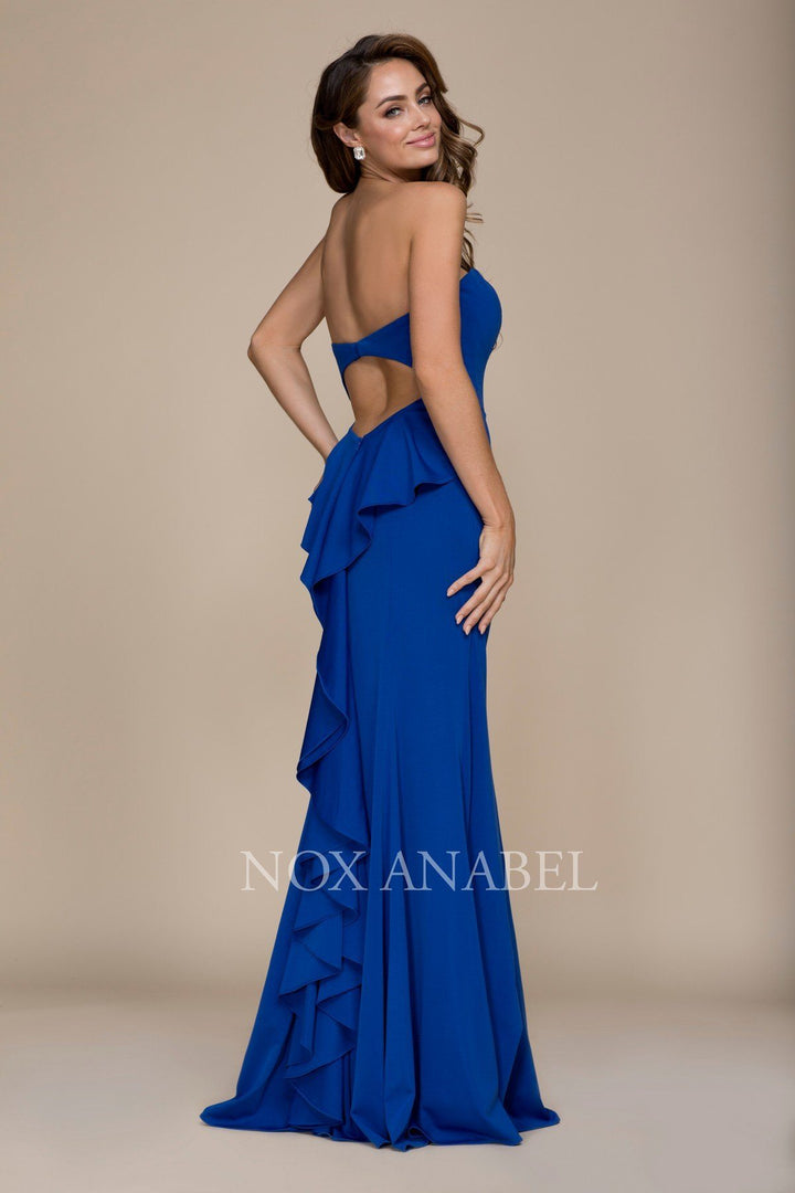 Strapless Mermaid Dress with Ruffled Detail by Nox Anabel E002-Long Formal Dresses-ABC Fashion