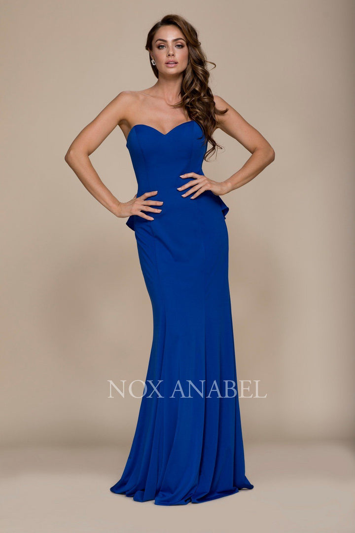Strapless Mermaid Dress with Ruffled Detail by Nox Anabel E002-Long Formal Dresses-ABC Fashion