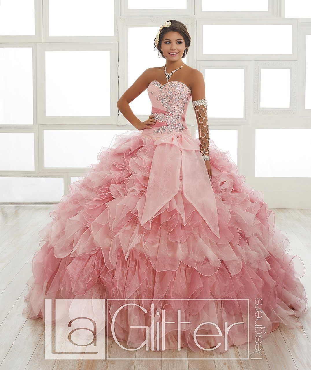 Strapless Ruffled Dress by House of Wu LA Glitter 24011-Quinceanera Dresses-ABC Fashion