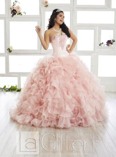 Strapless Ruffled Dress by House of Wu LA Glitter 24015-Quinceanera Dresses-ABC Fashion