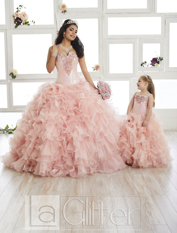 Strapless Ruffled Dress by House of Wu LA Glitter 24015-Quinceanera Dresses-ABC Fashion