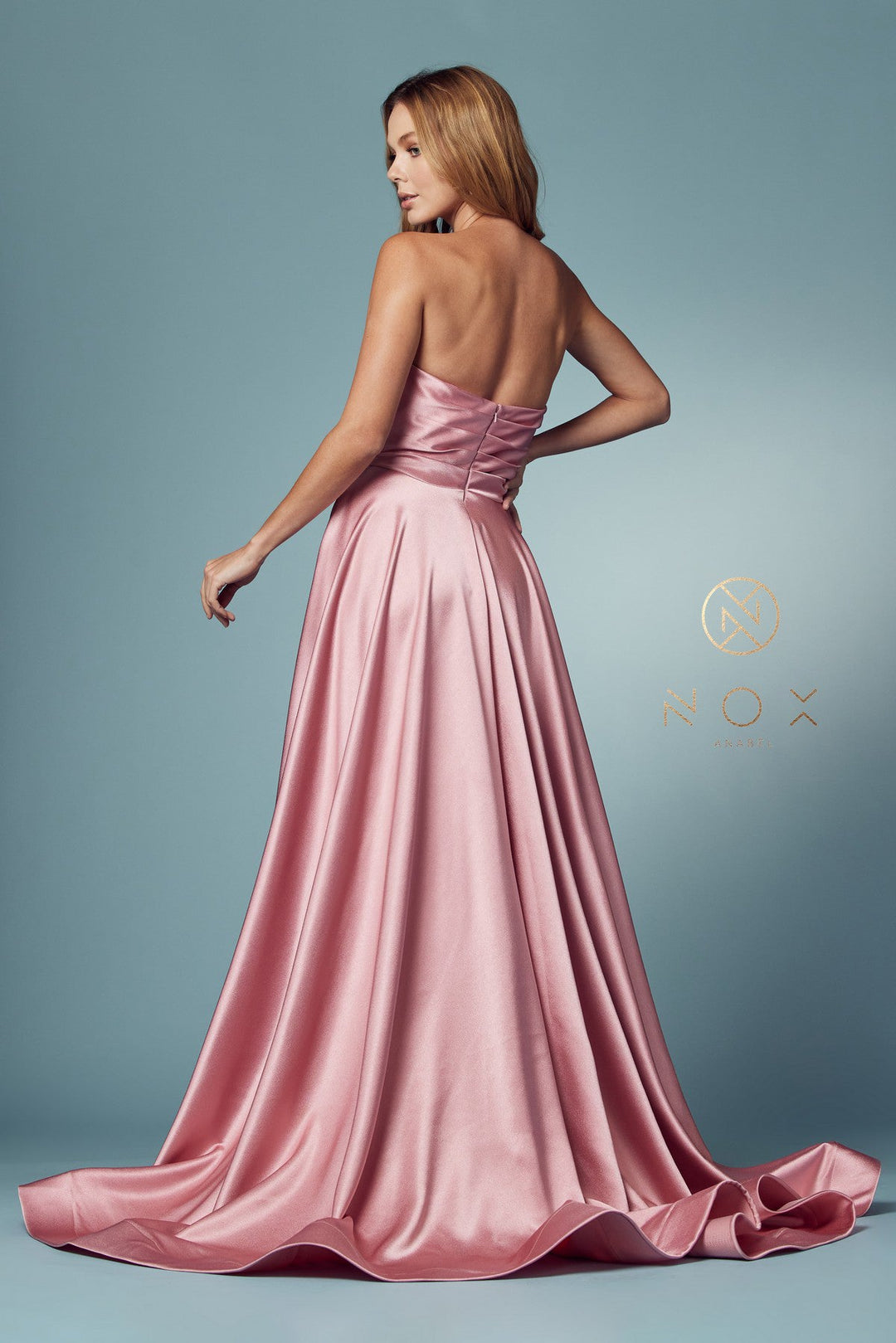 Strapless Satin Pocket Gown by Nox Anabel R1036