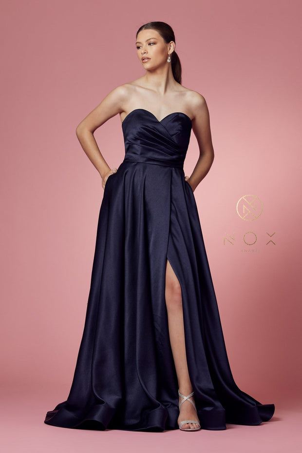 Strapless Satin Pocket Gown by Nox Anabel R1036