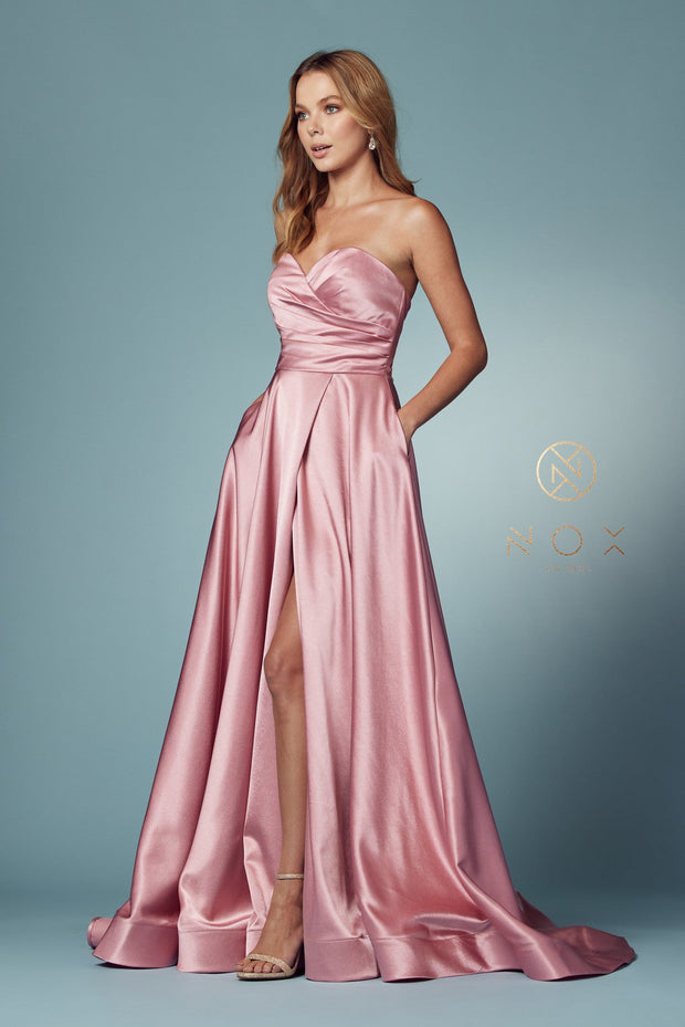 Strapless Satin Pocket Gown by Nox Anabel R1036