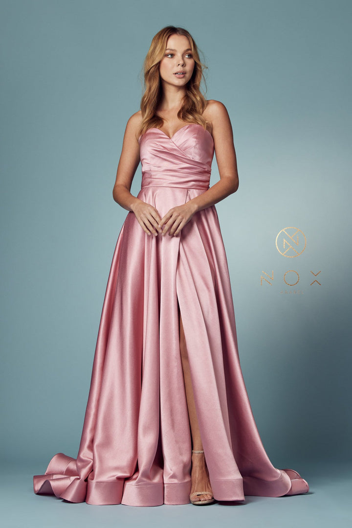 Strapless Satin Pocket Gown by Nox Anabel R1036