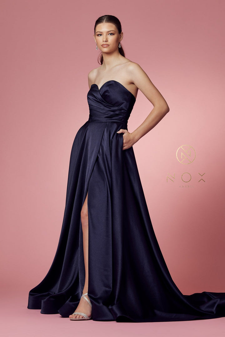 Strapless Satin Pocket Gown by Nox Anabel R1036