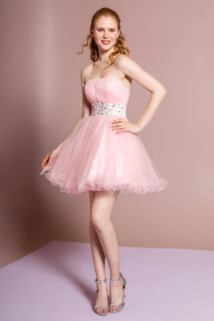 strapless short dresses prom Strapless Jeweled Waistband Cocktail Dress by Elizabeth KGS1053