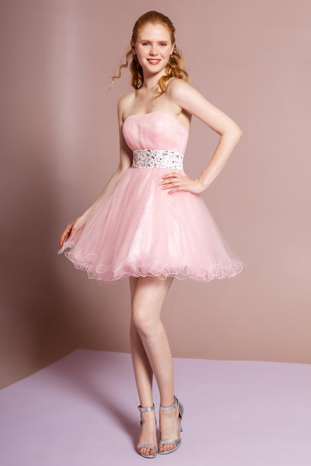 Strapless Short Dress with Jeweled Waistband by Elizabeth K GS1053-Short Cocktail Dresses-ABC Fashion