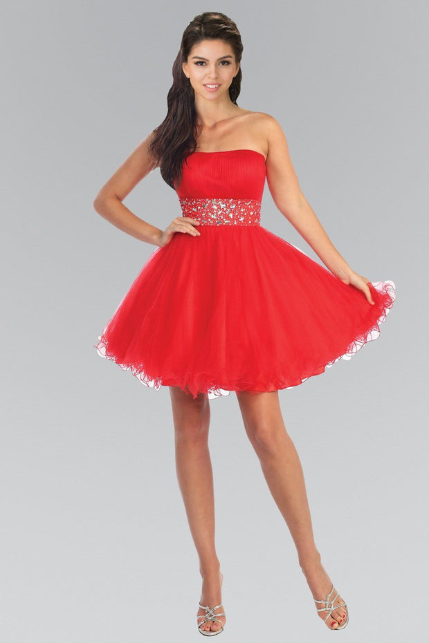 Strapless Short Dress with Jeweled Waistband by Elizabeth K GS1053-Short Cocktail Dresses-ABC Fashion
