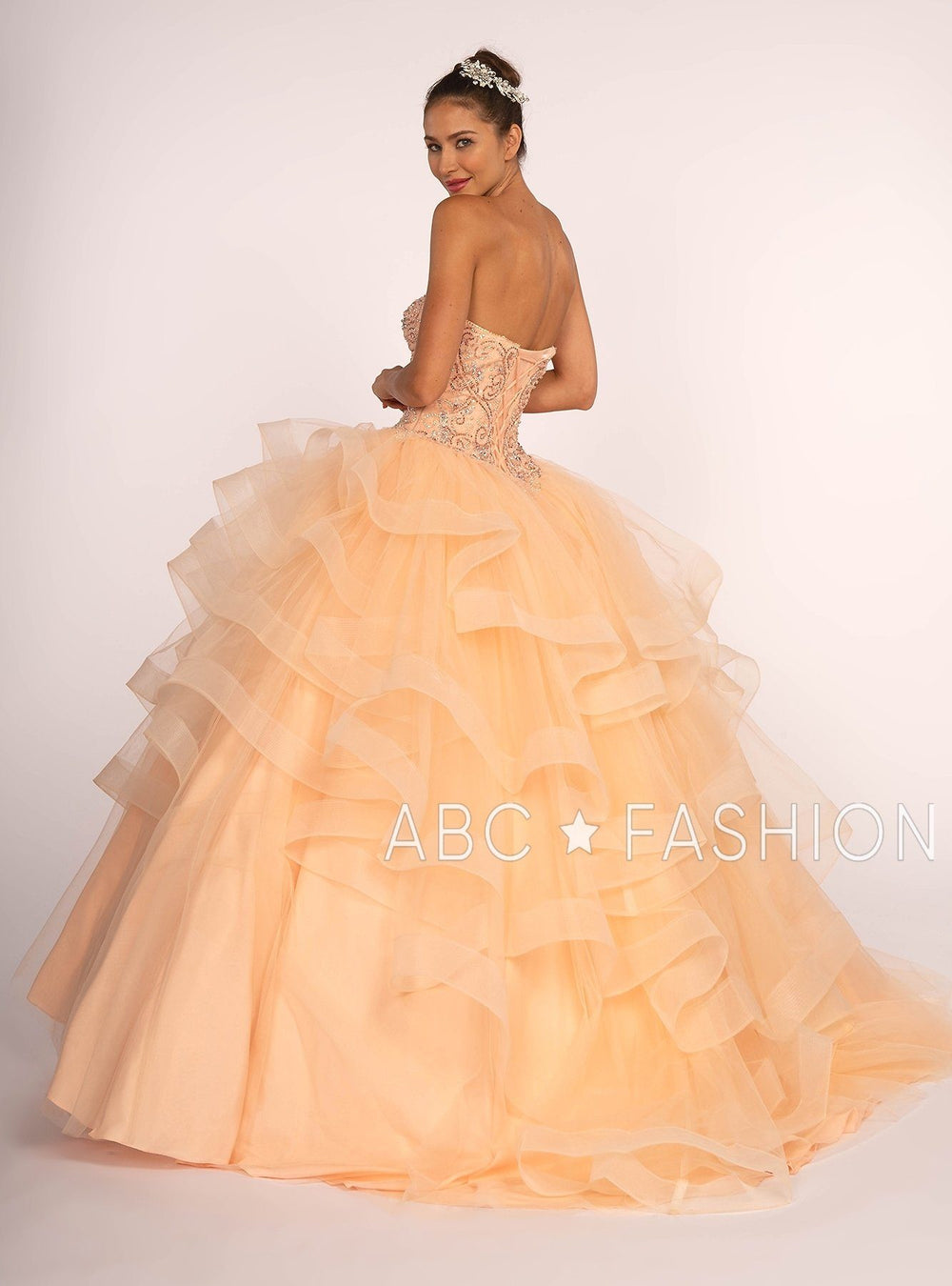 Strapless Sweetheart Ball Gown with Ruffled Skirt by Elizabeth K GL2515-Quinceanera Dresses-ABC Fashion