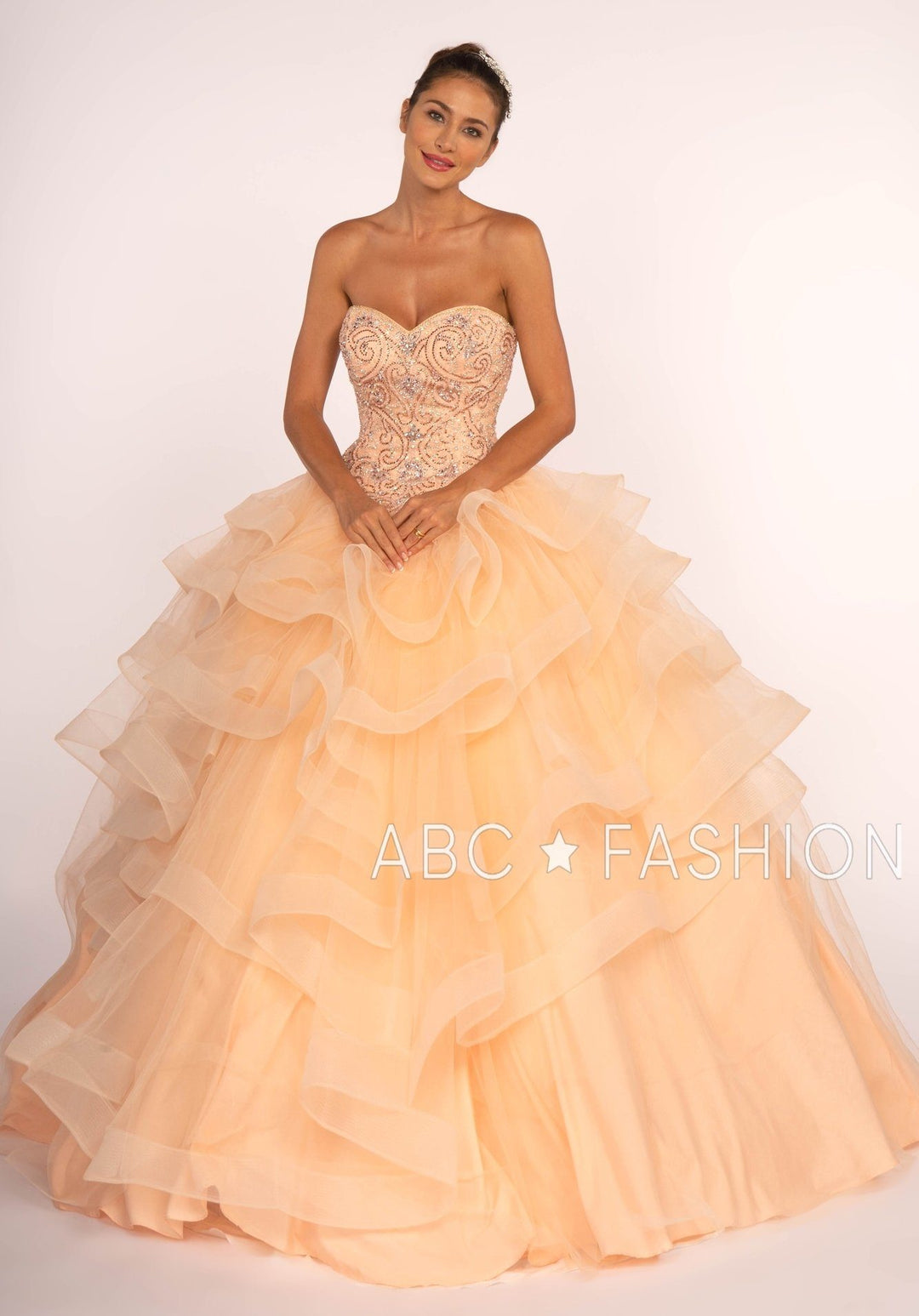 Strapless Sweetheart Ball Gown with Ruffled Skirt by Elizabeth K GL2515-Quinceanera Dresses-ABC Fashion