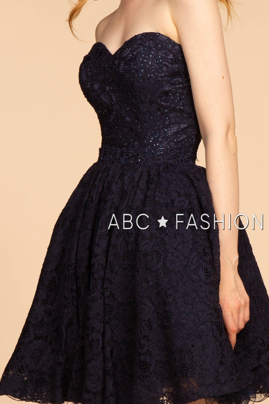 Strapless Sweetheart Short Lace Dress by Elizabeth K GS1611-Short Cocktail Dresses-ABC Fashion