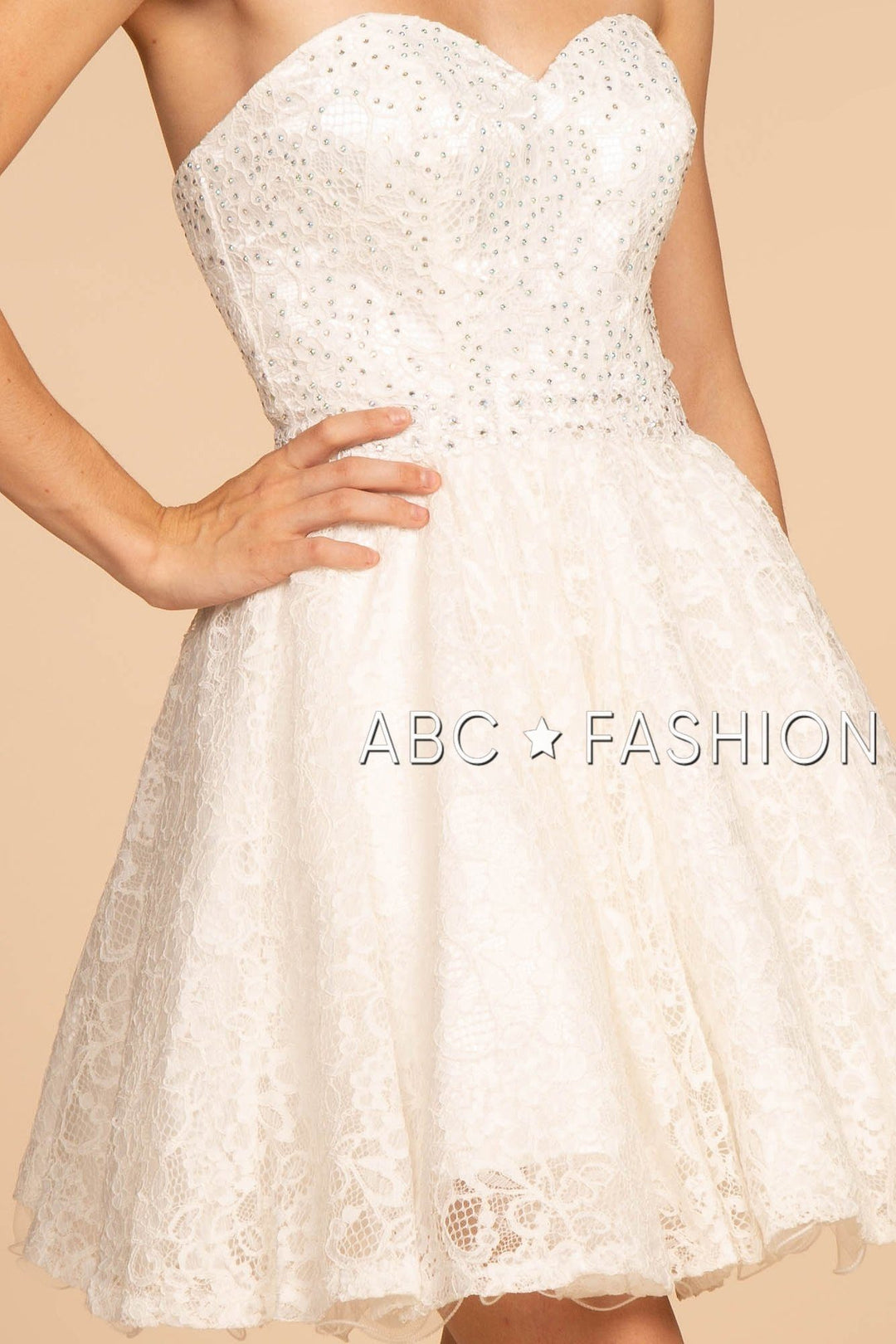 Strapless Sweetheart Short Lace Dress by Elizabeth K GS1611-Short Cocktail Dresses-ABC Fashion