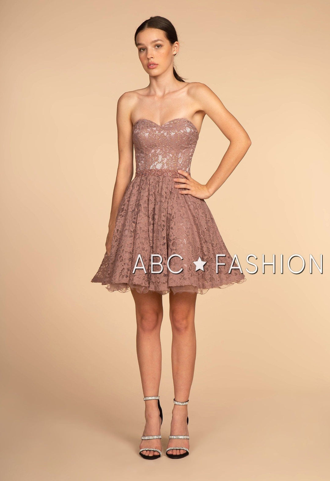 Strapless Sweetheart Short Lace Dress by Elizabeth K GS1611-Short Cocktail Dresses-ABC Fashion