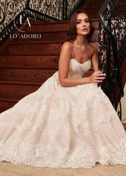 Strapless Tiered Lace A-Line Wedding Gown by Mary's Bridal M767
