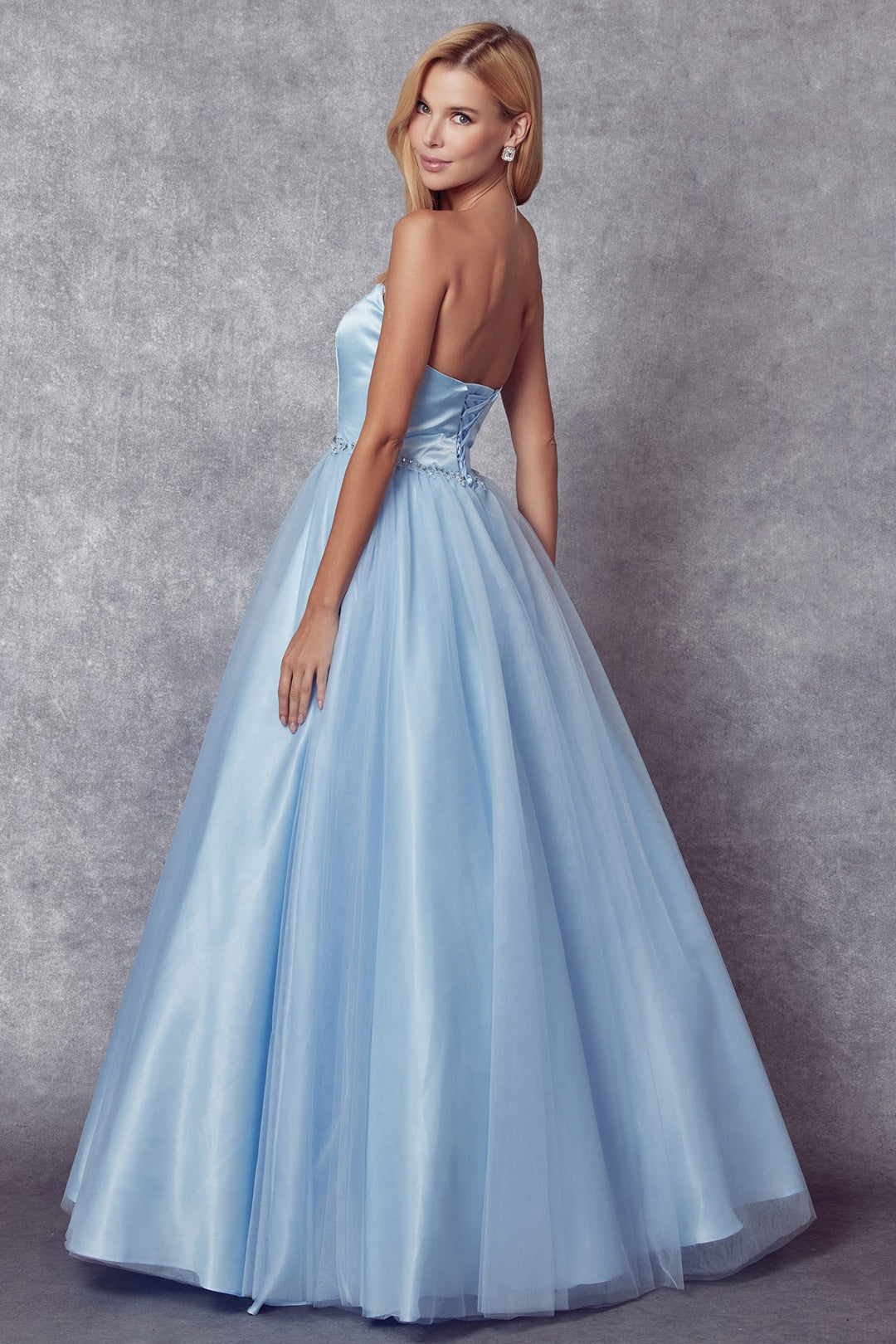 Strapless Tulle Gown with Lace-Up Back by Juliet 265