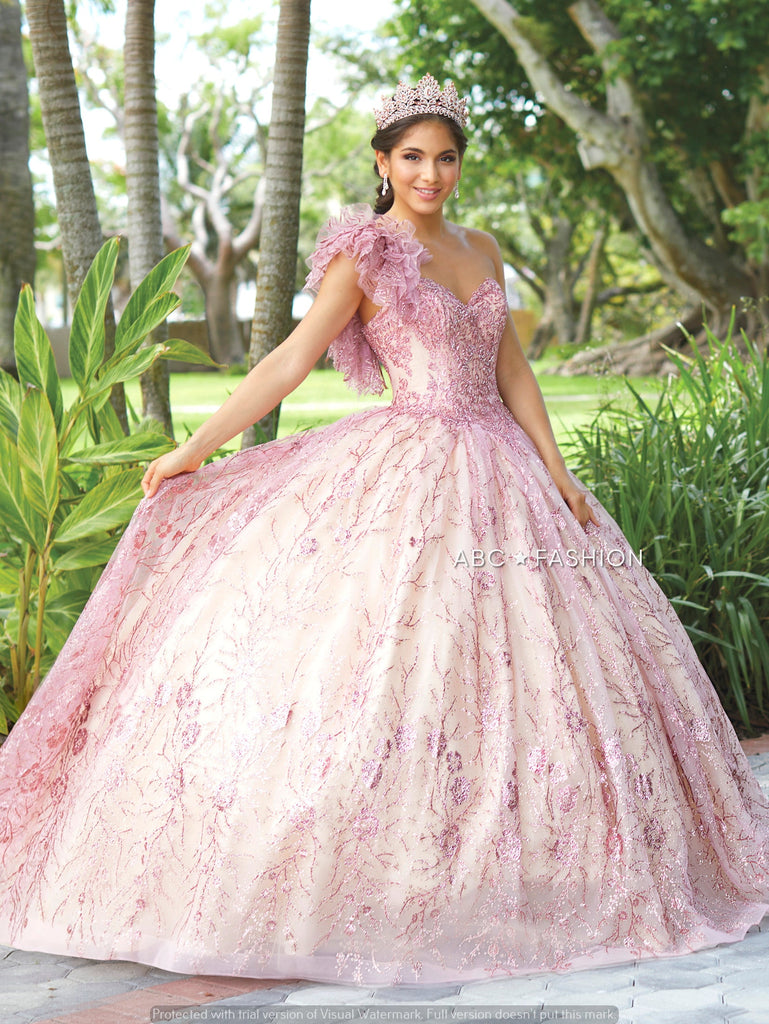 pink champagne quince dress Sweetheart Quinceanera by Fiesta Gowns 56440 2 / Rose Pink/Champagne Fitted Satin Formal Corset Champagne pink quinceanera dress Size:3-6 month Set Dress + Fairy Wings + Hat feature_Fringe
