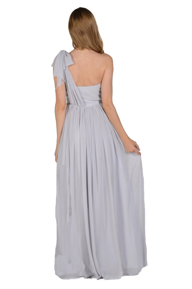 Tan Long Convertible Chiffon Dress by Poly USA-Long Formal Dresses-ABC Fashion