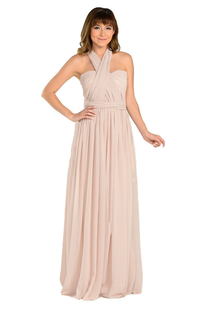 Tan Long Convertible Chiffon Dress by Poly USA S / Gray
