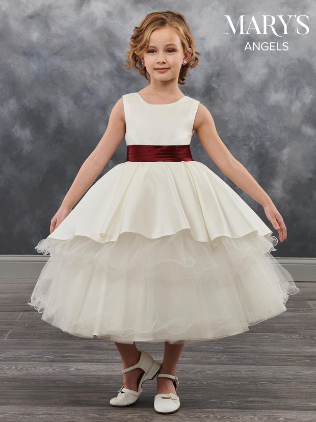 Tea Length Flower Girl Dress with Tiered Skirt by Mary's Bridal MB9027-Girls Formal Dresses-ABC Fashion
