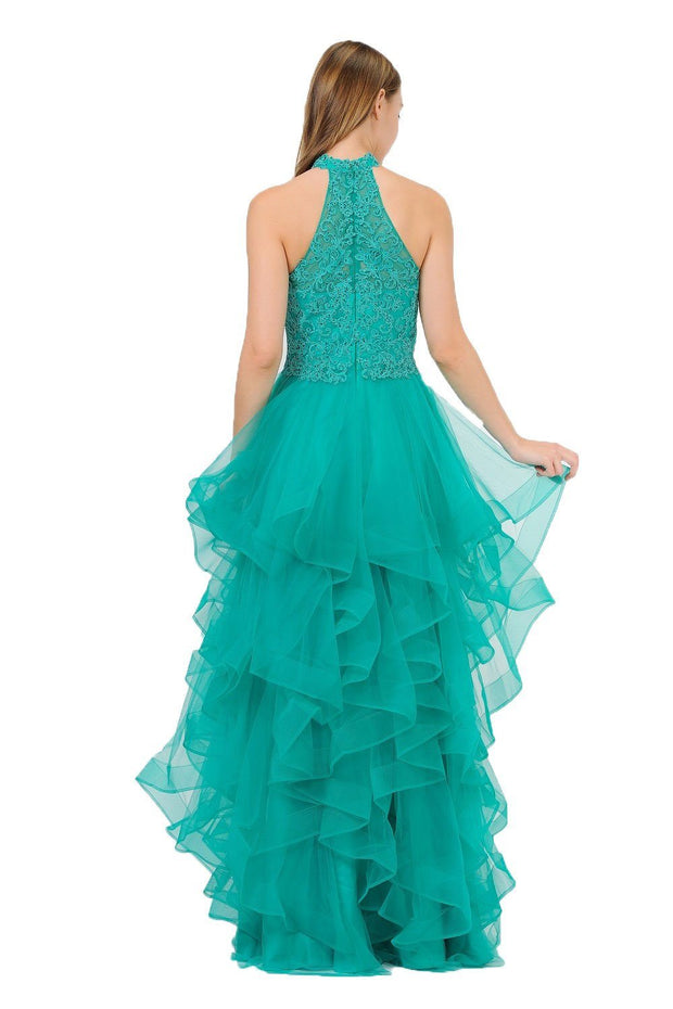 Tiered Long Embroidered Mermaid Dress by Poly USA 8372-Long Formal Dresses-ABC Fashion
