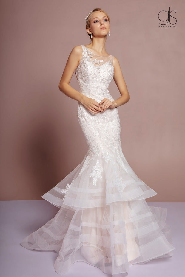 Tiered Mermaid Wedding Dress with Cut Out Back by Elizabeth K GL2689-Wedding Dresses-ABC Fashion