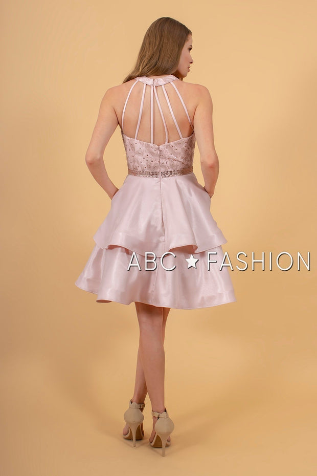 Tiered Short Dress with Strappy Back by Elizabeth K GS1603-Short Cocktail Dresses-ABC Fashion