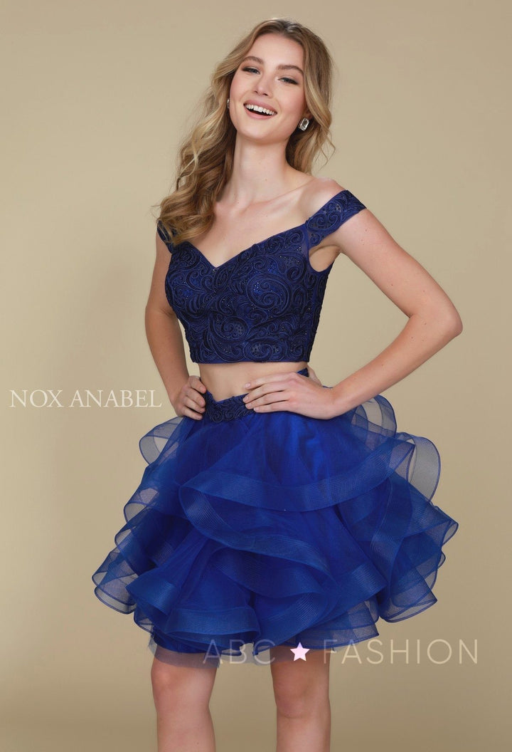 Tulle Short Off the Shoulder Two-Piece Dress by Nox Anabel A613