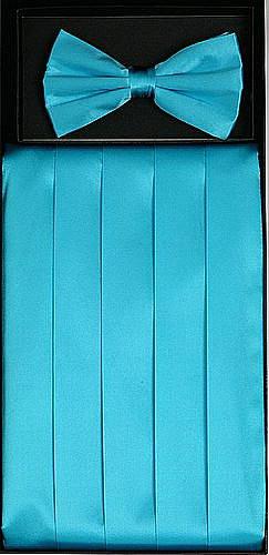 Turquoise Silk Satin Cummerbund and Bow Tie Set-Men's Cummerbund-ABC Fashion