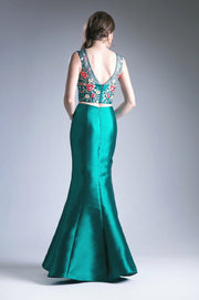 Two Piece Mermaid Dress with Floral Embroidery by Cinderella Divine HW03-Long Formal Dresses-ABC Fashion