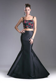 Two Piece Mermaid Dress with Floral Top by Cinderella Divine KC1737-Long Formal Dresses-ABC Fashion