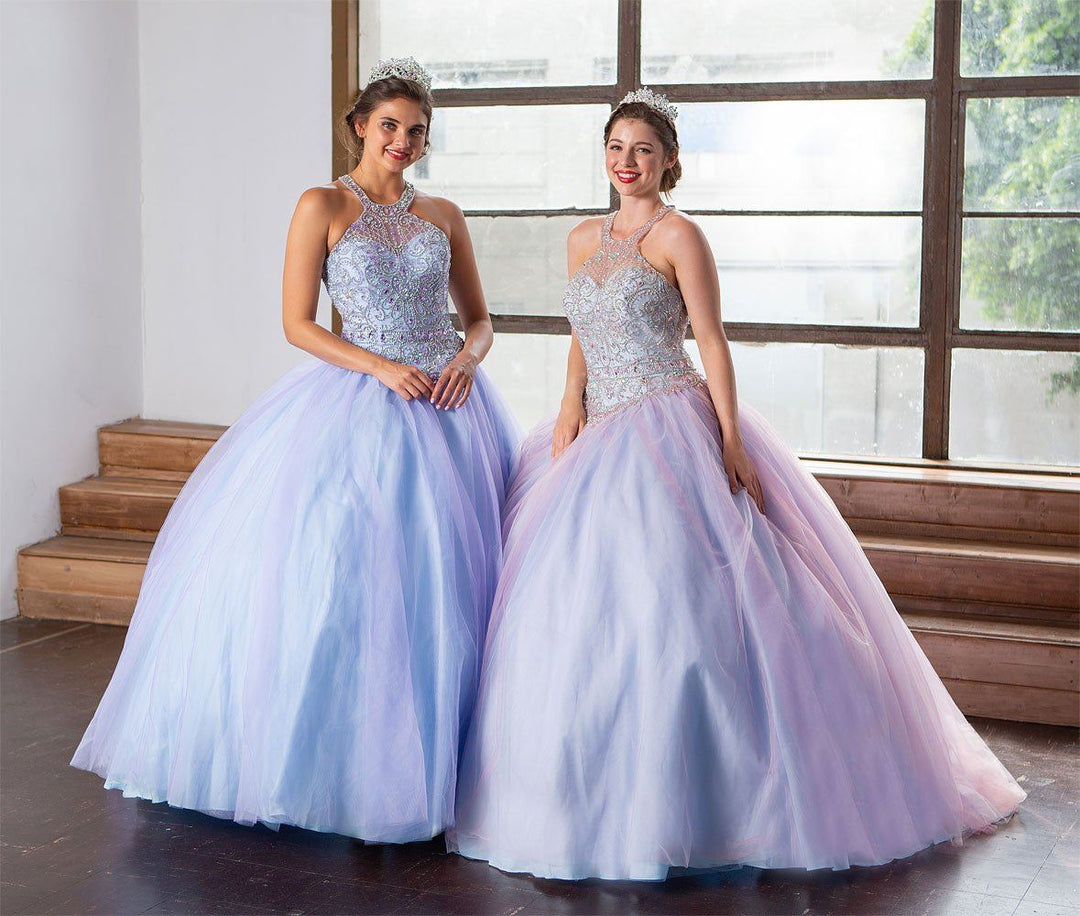 Two-Tone Beaded Halter Quinceanera Dress by Calla KY79398X-Quinceanera Dresses-ABC Fashion