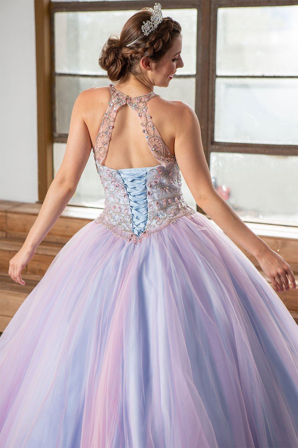 purple beaded halter dress ASHLEYlauren Style 12232