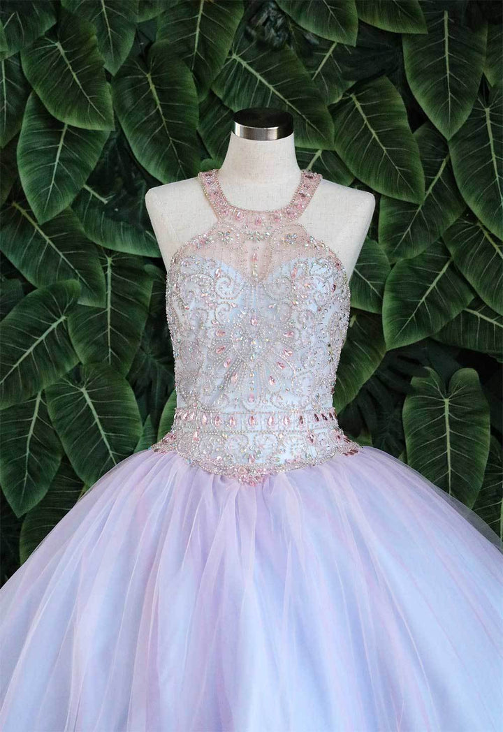 Two-Tone Beaded Halter Quinceanera Dress by Calla KY79398X-Quinceanera Dresses-ABC Fashion