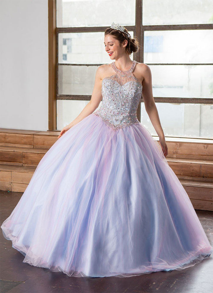 Two-Tone Beaded Halter Quinceanera Dress by Calla KY79398X-Quinceanera Dresses-ABC Fashion