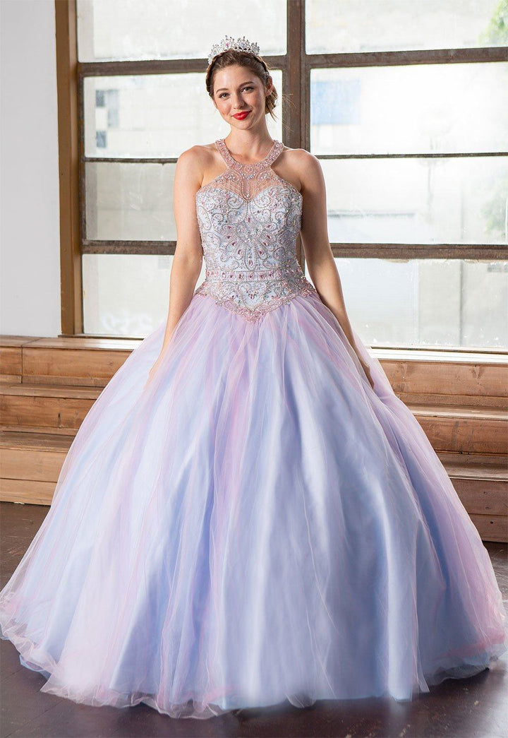 Two-Tone Beaded Halter Quinceanera Dress by Calla KY79398X-Quinceanera Dresses-ABC Fashion