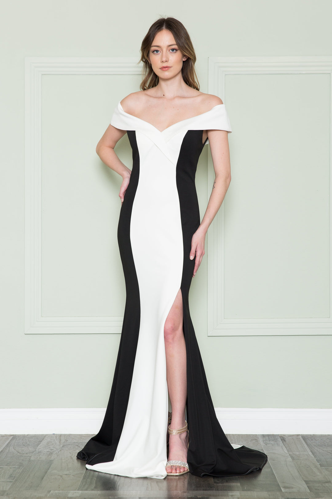 Two Tone Off Shoulder Gown by Poly USA 8924