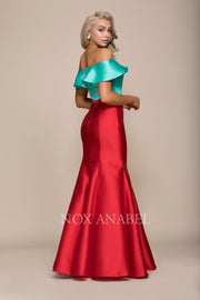 Two-Tone Off Shoulder Two-Piece Mermaid Gown by Nox Anabel Q129-Long Formal Dresses-ABC Fashion