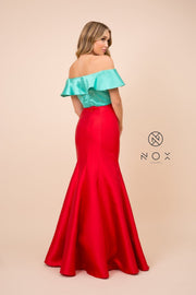 Two-Tone Off Shoulder Two-Piece Mermaid Gown by Nox Anabel Q129