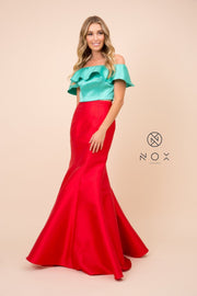 Two-Tone Off Shoulder Two-Piece Mermaid Gown by Nox Anabel Q129