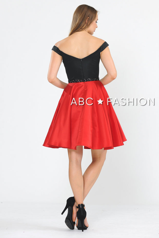 Two-Tone Short Off the Shoulder Dress by Poly USA 8532-Short Cocktail Dresses-ABC Fashion