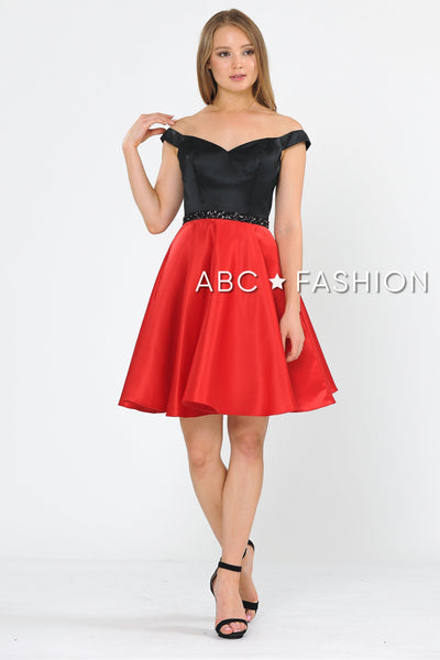 Two-Tone Short Off the Shoulder Dress by Poly USA 8532-Short Cocktail Dresses-ABC Fashion
