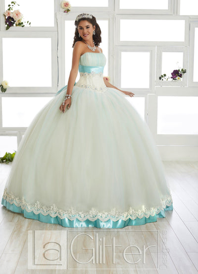 Two-Tone Strapless A-line Dress by House of Wu LA Glitter 24012-Quinceanera Dresses-ABC Fashion