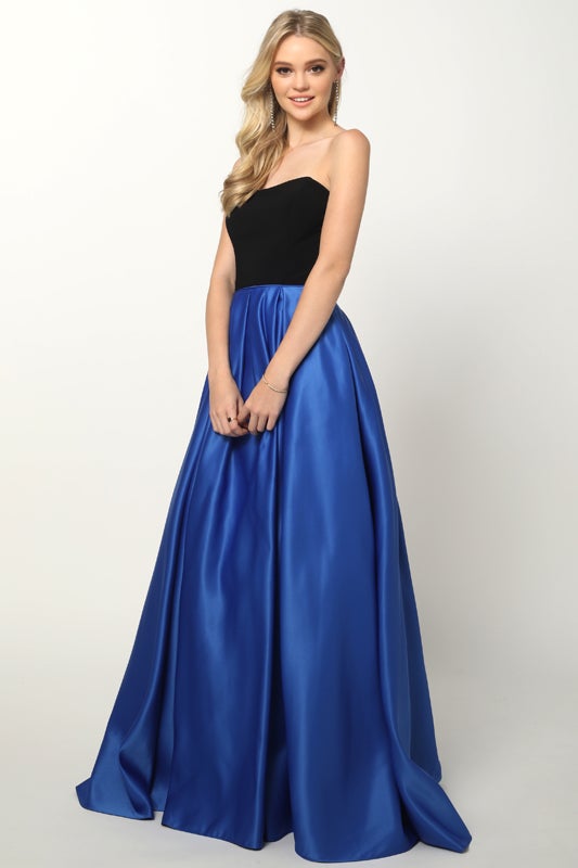 Two Tone Strapless Gown by Juliet 694 L Royal Blue