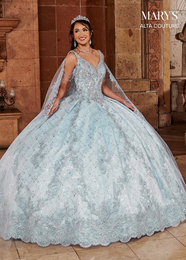 V-Neck Cape Quinceanera Dress by Alta Couture MQ3064