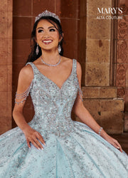 V-Neck Cape Quinceanera Dress by Alta Couture MQ3064