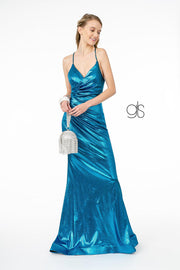 V-Neck Metallic Mermaid Gown with Corset Back by Elizabeth K GL2943