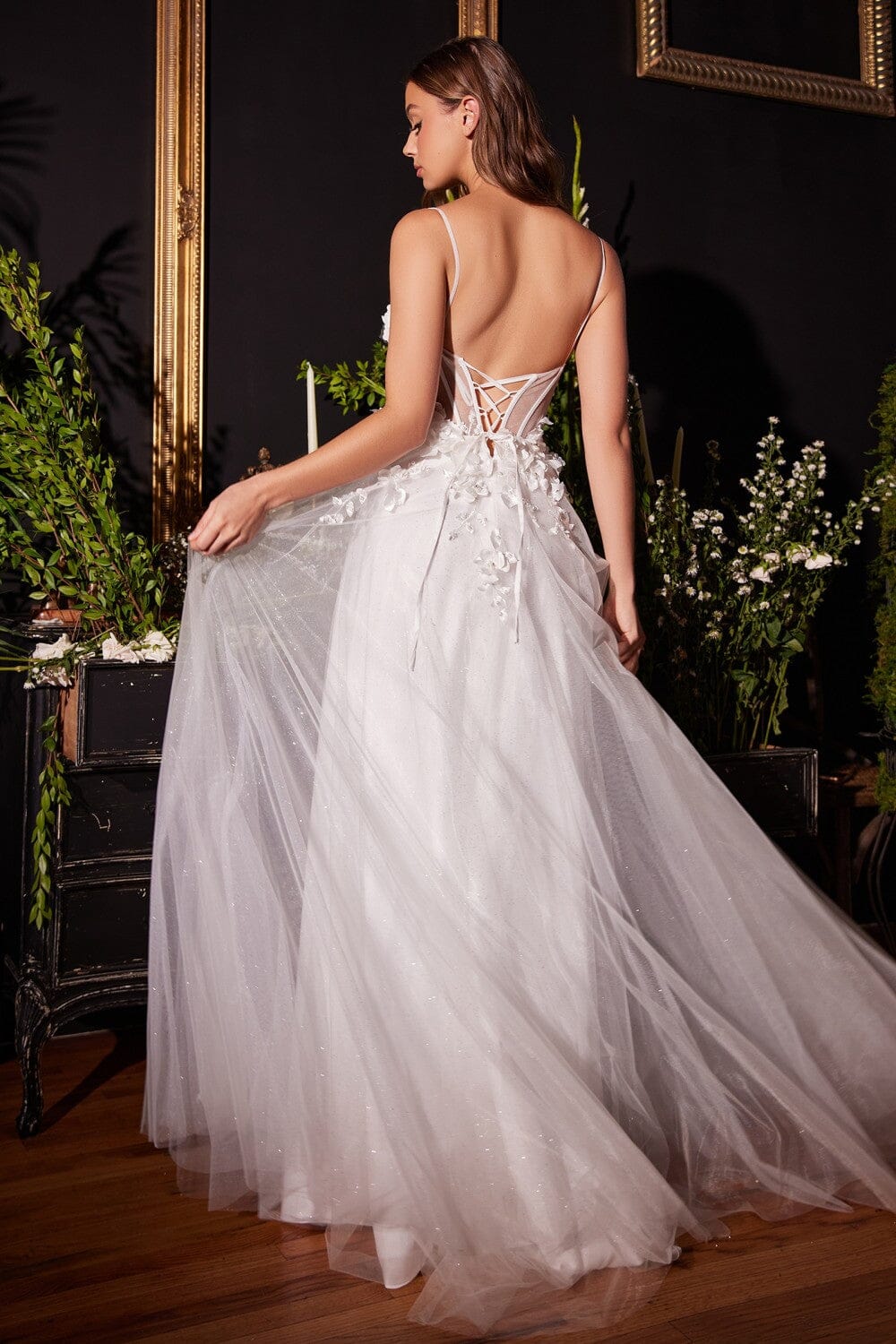 White 3D Floral A-line Tulle Gown by Ladivine CM321W ABC Fashion White 3D Floral A-line Tulle Gown by Ladivine CM321W ABC Fashion
